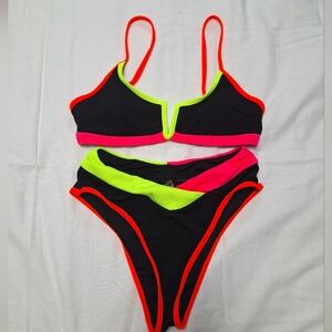 Like New Neon Trim Black Bikini Set